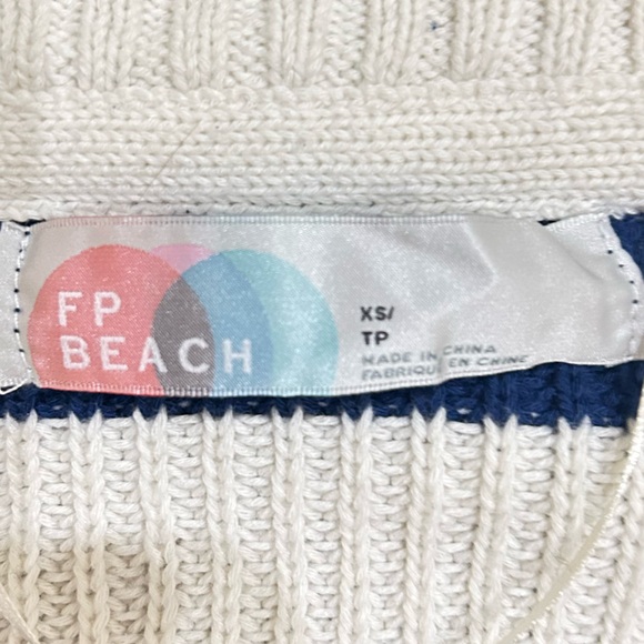 Free People navy Blue & Cream high Tide Striped Cardigan oversized cotton sz xs - Picture 12 of 14